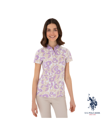 USPA polo cotton purple beige pattern neck t- shirt