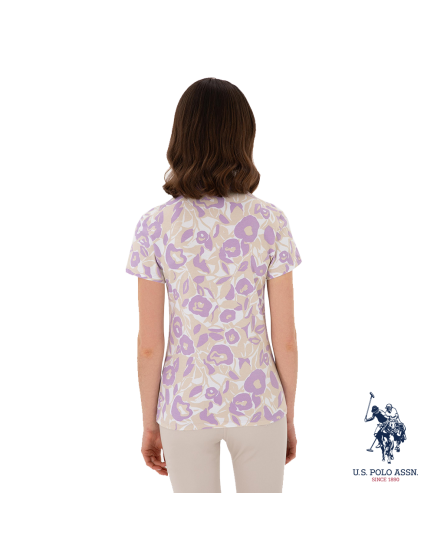 USPA polo cotton purple beige pattern neck t- shirt