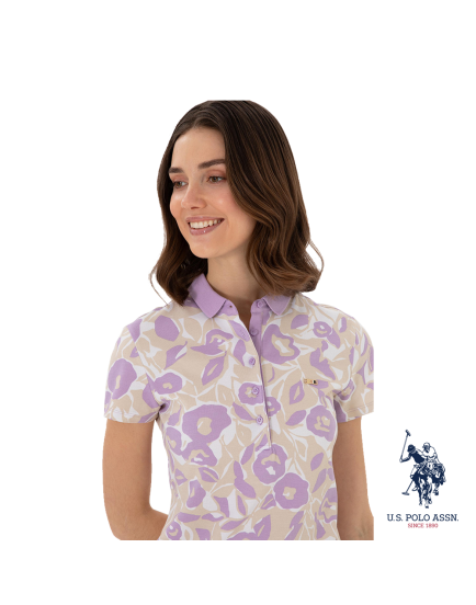 USPA polo cotton purple beige pattern neck t- shirt