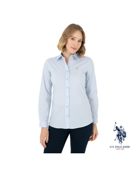Light blue shirt with light gold logo buttons USPA 