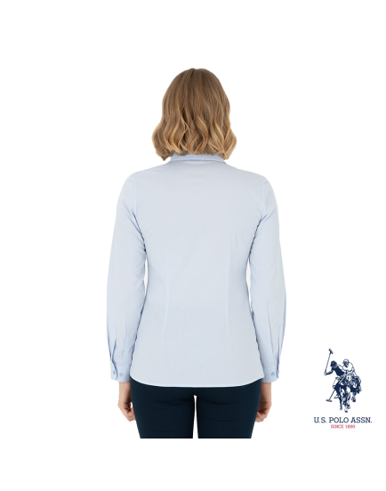 Light blue shirt with light gold logo buttons USPA 