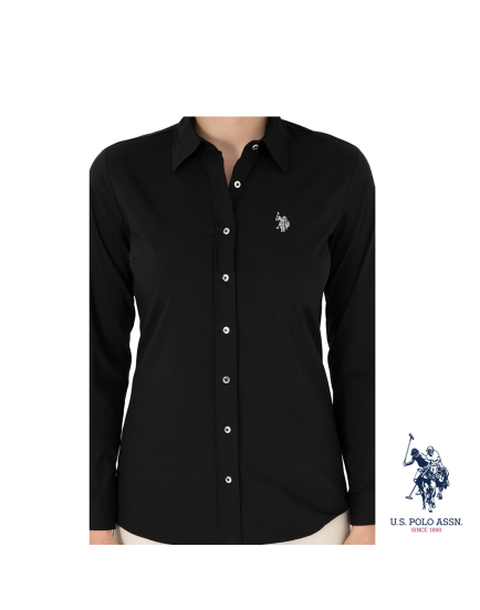 US Polo black shirt with silver buttons