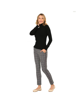 Daily set of two pieces striped pants and black blouse with a full neck