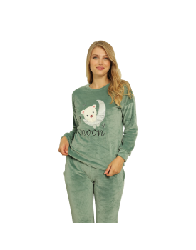 Velvet Long Sleeve Pyjama Set green