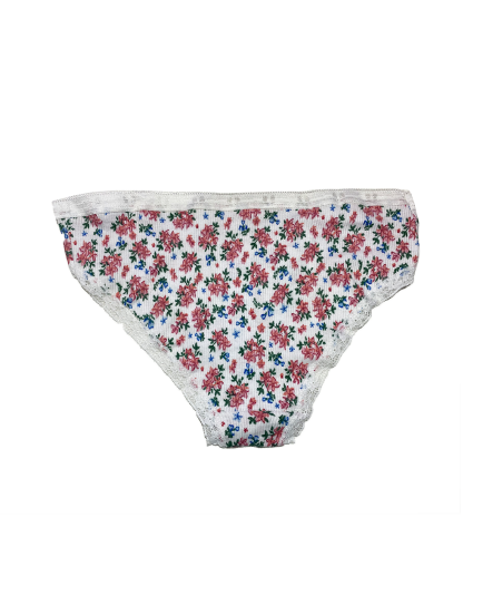 White cotton underwear with rose print