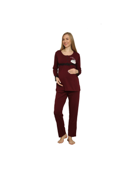 Cotton pajamas for pregnancy, burgundy color