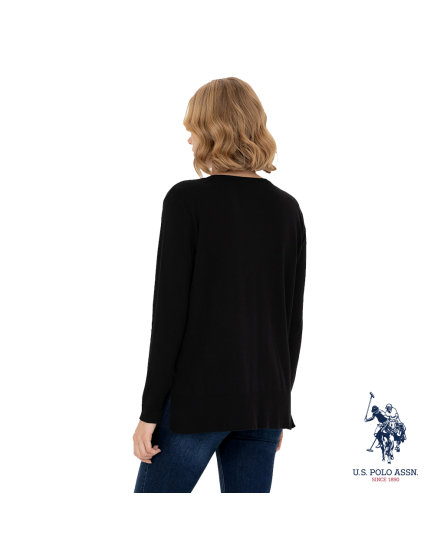 USPA cotton black Knitted V Neck T-shirt