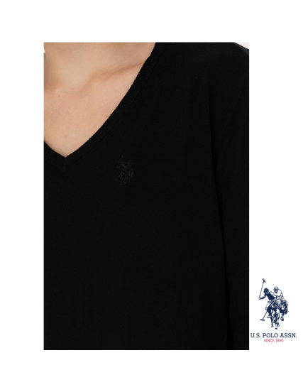 USPA cotton black Knitted V Neck T-shirt