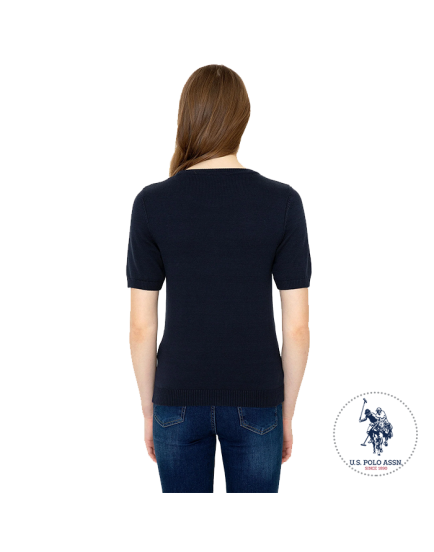 USPA cotton navy blue Knitted crew neck T-shirt