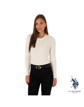 USPA white crew neck sweatshirt with stripes
